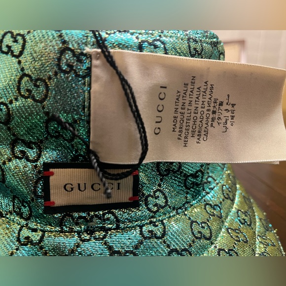 New Gucci GG Supreme Logo Green Floral Double Sided Bucket Hat Size L - Picture 7 of 16